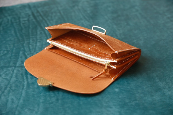 長財布 レディース 革 大容量 牛革手作り手縫い収納オルガン長財布 総手縫い 10枚目の画像