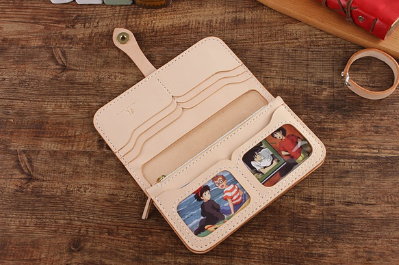 切線派】牛革二つ折り手作り手縫い写真いれ長財布(012001) 長財布  