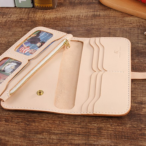 切線派】牛革二つ折り手作り手縫い写真いれ長財布(012001) 長財布  