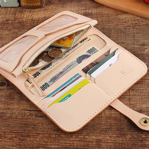 切線派】牛革二つ折り手作り手縫い写真いれ長財布(012001) 長財布  