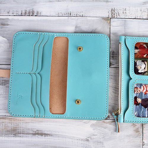 切線派】牛革二つ折り手作り手縫い写真いれ長財布(012005) 長財布  