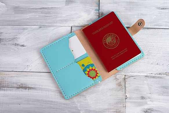 【切線派】牛革二つ折り手作りパスポート短財布(011005) 1枚目の画像