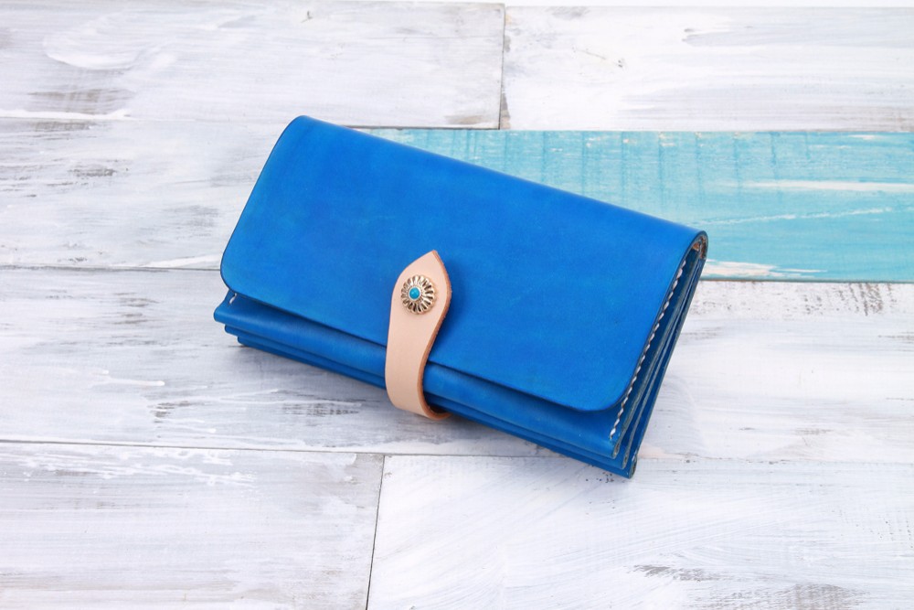 切線派】牛革手作り手縫い収納オルガン長財布手染め / 総手縫い 013005  