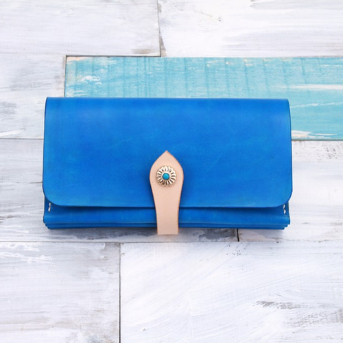 切線派】牛革手作り手縫い収納オルガン長財布手染め / 総手縫い 013005  