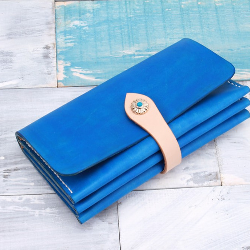 切線派】牛革手作り手縫い収納オルガン長財布手染め / 総手縫い 013005  