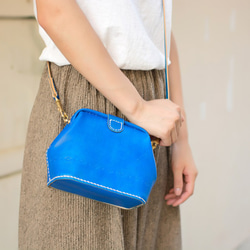 【切線派】がま口バッグ 本革バッグ手作りのレザーショルダーバッグレディース レザールバッグ 手染め / 総手縫い　小型 9枚目の画像