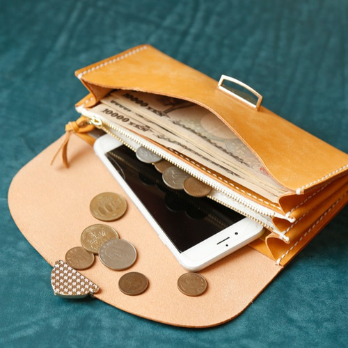 ハンドメイド 長財布 本革 二つ折り 牛革 レディース 手作り