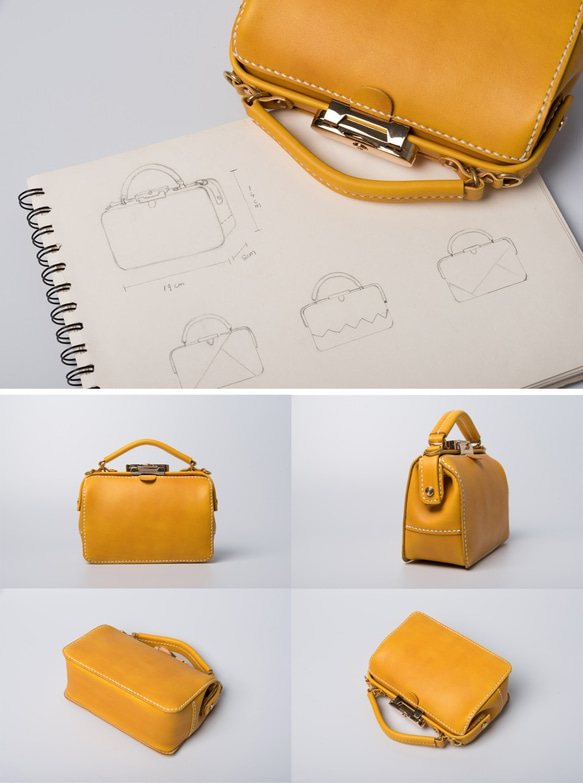 ダレスタイプ 小型 がま口バッグ 本革手作りのレザーショルダーバッグ 手染め / 総手縫い　手持ち 肩掛け 2WAY 鞄 2枚目の画像