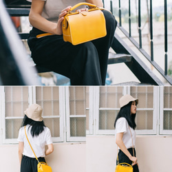 ダレスタイプ 小型 がま口バッグ 本革手作りのレザーショルダーバッグ 手染め / 総手縫い　手持ち 肩掛け 2WAY 鞄 4枚目の画像