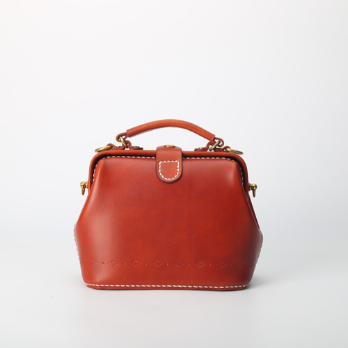 25%OFF!！がま口 本革手作りのレザーショルダーバッグ 総手縫い