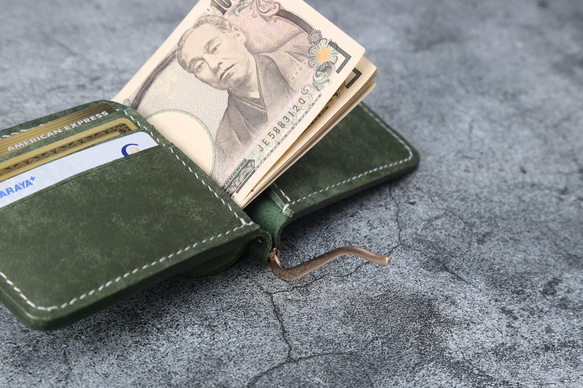 新款錢夾 簡約錢包 多功能對折錢包系列（帶零錢包） 手工牛皮錢包 全手工縫製 第8張的照片