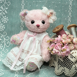 美しいピンクのアンティークテディベア ヴィンテージ チーキー ピンク ナイロン メリーソート