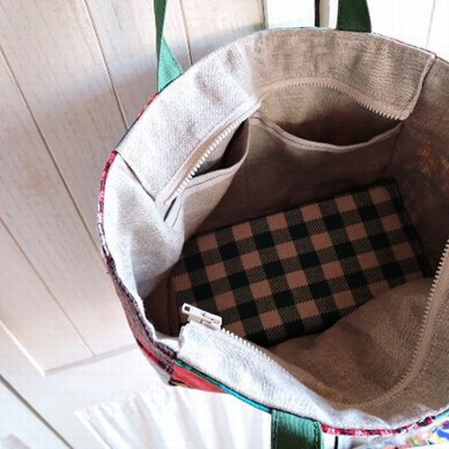秋冬パッチワーク四角底のトートバッグ＊北欧52 トートバッグ hanako3
