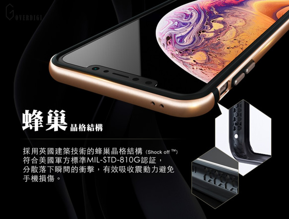 iPhoneXs Max OVERDIGI LimboX雙料防撞減震鋁合金邊框-金 第3張的照片