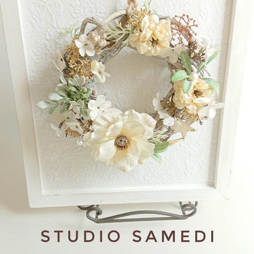 ホワイトクリスマスリース・白樺の枝・淡い輝きのリース** アート