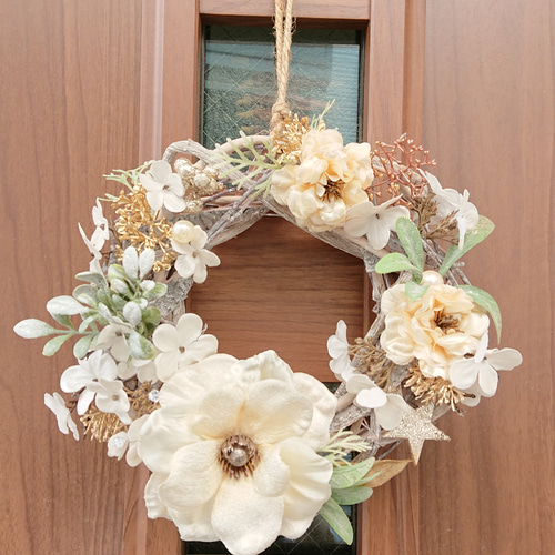 ホワイトクリスマスリース・白樺の枝・淡い輝きのリース** アート