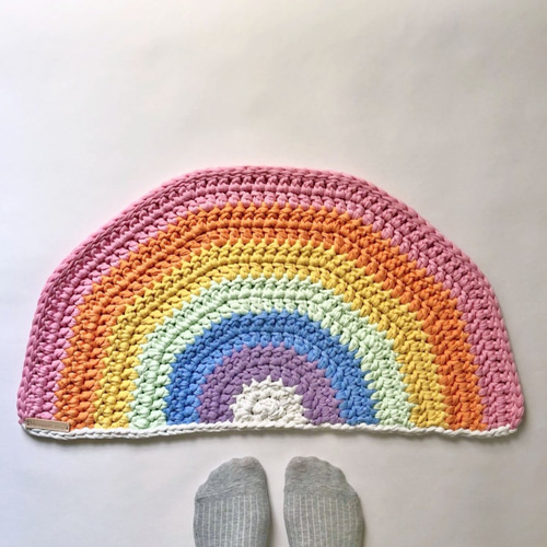 BRRZ かぎ針編み ニット ラグ カラフル レインボー ボヘミアン BR レインボーニット風模様のラグ、カラフルなボヘミアンカーペット