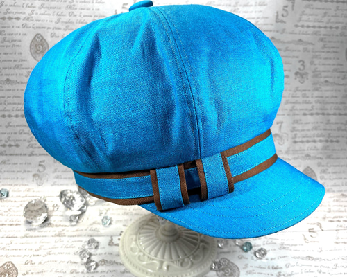 ヨーロピアンリネン100%☆夏のコバルトブルー色キャスケット