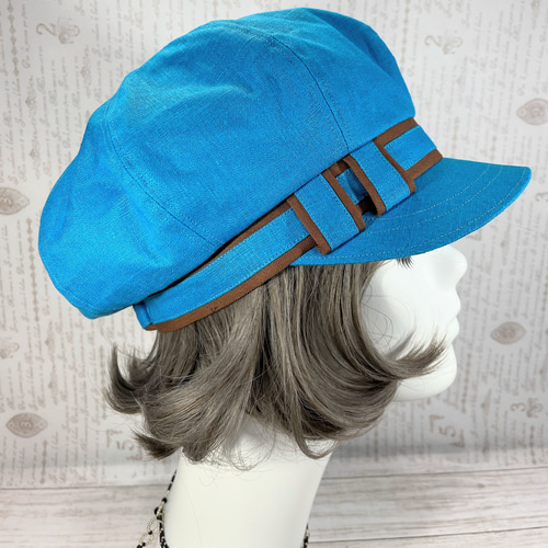 ヨーロピアンリネン100%☆夏のコバルトブルー色キャスケット