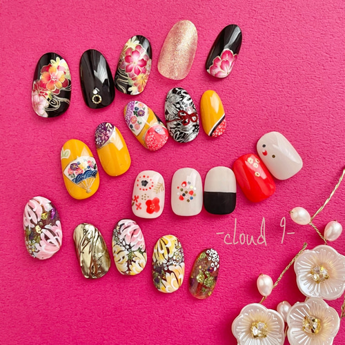 和柄（菊・緑）_064 ネイルチップ（つけ爪） nailcloud9 -クラウド