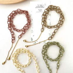 ♪❤️ アンティーク　フェザー　羽　パール　マスクチェーン　ハンドメイド ANEMONE】ミニパール×デザインチェーンネックレス［2本セット