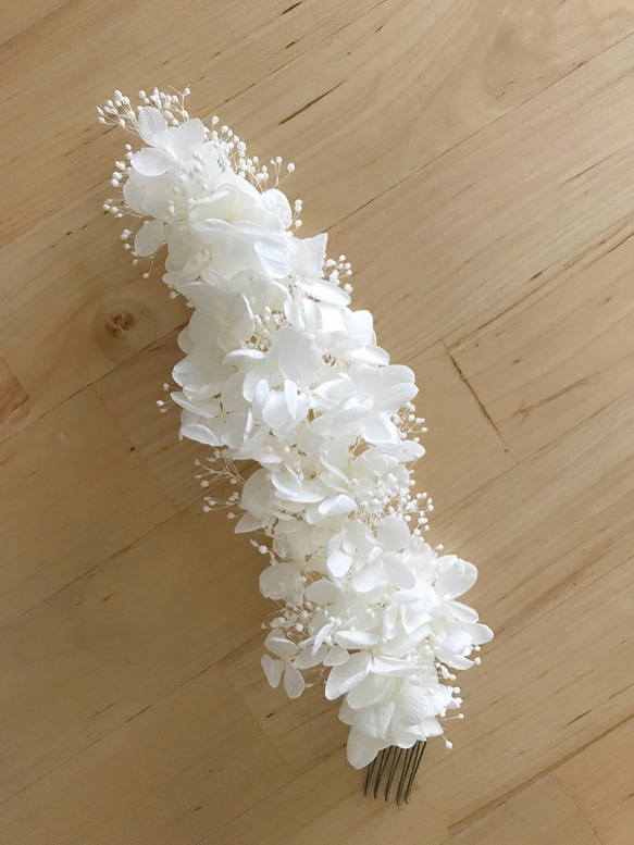 プリザーブド紫陽花＆かすみ草ヘッドピース【ホワイトベースカラー】 3枚目の画像