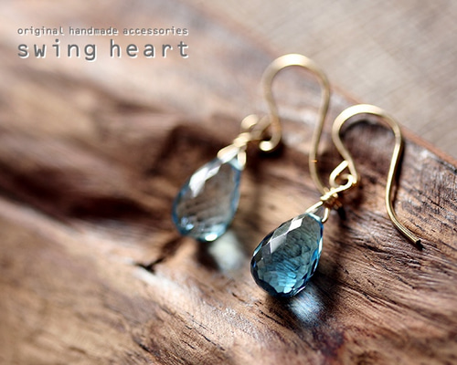 K14GFロンドンブルートパーズドロップカットピアス ピアス（フック