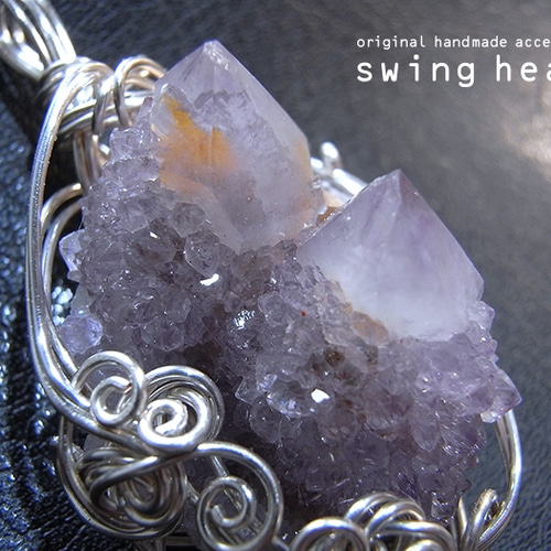 南アフリカ産カクタスクォーツ（アメジスト）ワイヤーペンダントトップ