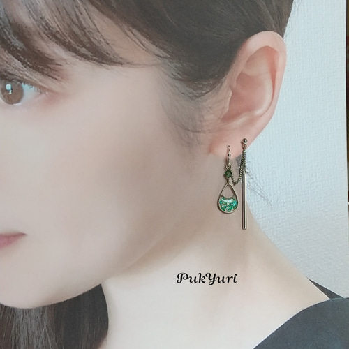 しずく2ホールピアス/ノンホールピアス/イヤーカフ/2連ピアス