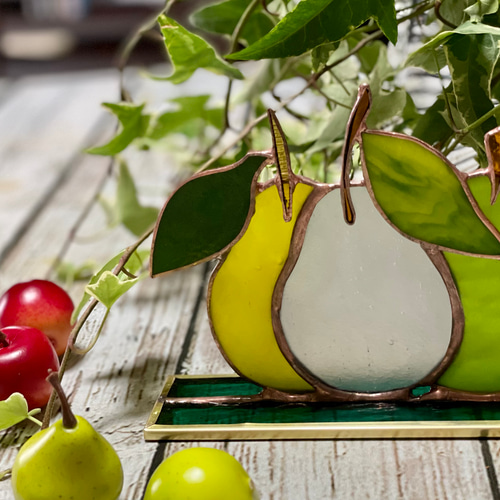 再販】ステンドグラス ラフランスのオブジェ その他インテリア雑貨