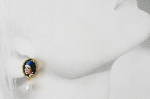 刺繍ピアス／フェルメール 真珠の耳飾りの少女 2枚目の画像
