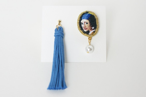刺繍ピアス／フェルメール 真珠の耳飾りの少女 3枚目の画像