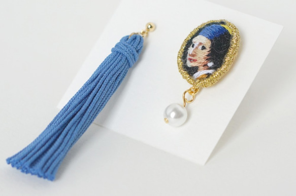 刺繍ピアス／フェルメール 真珠の耳飾りの少女 4枚目の画像