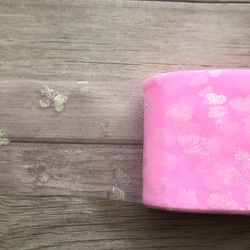 ☆在庫限りお値下げ☆ ソフトチュール　オーロラ蝶々(ピンク)11m巻き 1枚目の画像