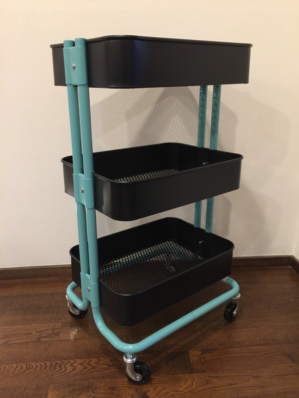 完成品 新品IKEA【RASKOG】ロースコグワゴン ミックスカラー/カゴ 黒