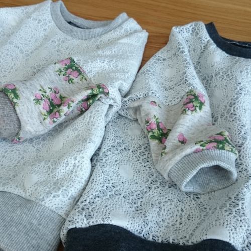 おそろいプルオーバー2枚セット*ドイリーレース*80サイズ 子供服 