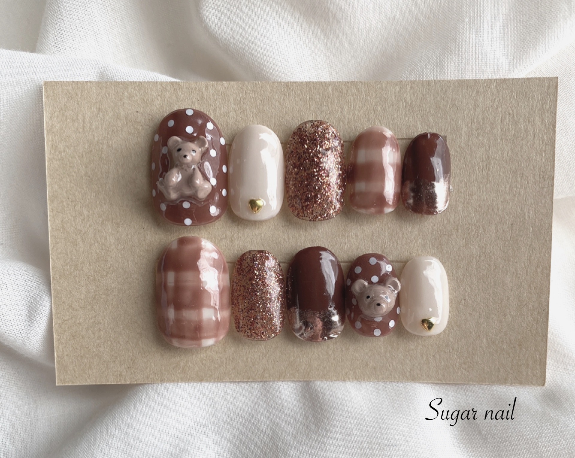 再販✳︎ネイルチップ✳︎ブラウン✳︎くまネイル ネイルチップ（つけ  