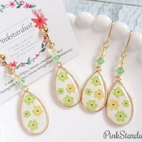 no123♡マリメッコ柄ドロップG＊イヤリング＆ピアス ピアス（フック 