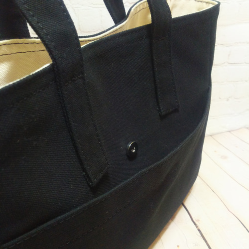 ドリンクホルダー付き 》 フロントポケット トートバッグ ☆ 黒