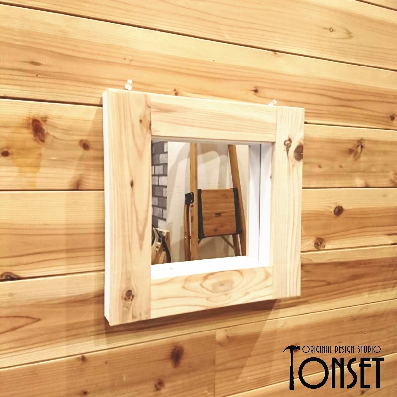 インテリアスクエアウォールミラー(大) ホワイト＆ナチュラルver