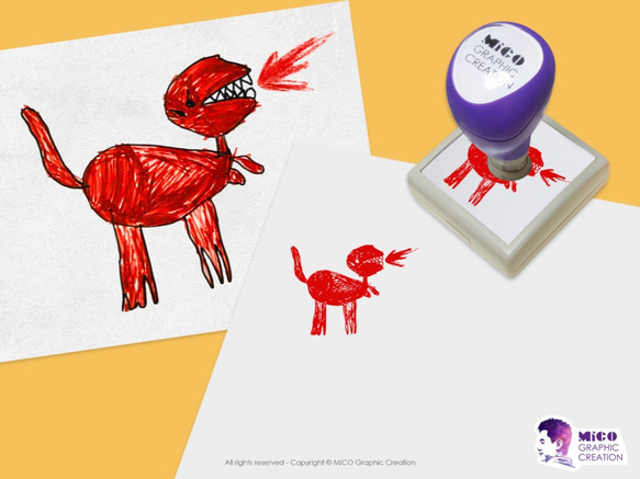客製化小孩畫作印章,可把孩子的畫作塗鴉製作成原子印章，給孩子的小禮物。 第2張的照片