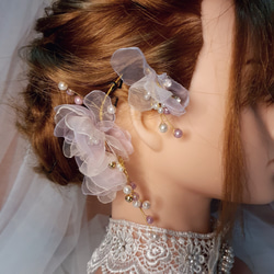 EVA-獨家絕版多功能耳掛紗花手工新娘頭飾飾品 第4張的照片