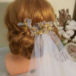 紗花金色新娘頭飾新娘飾品 第2張的照片