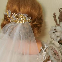 紗花金色新娘頭飾新娘飾品 第3張的照片