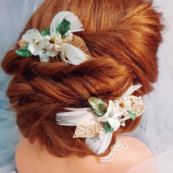 兩件式羽毛手工葉新娘頭飾飾品。 第3張的照片