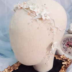 花園式手工花耳環髮帶新娘頭飾飾品兩件式 第1張的照片