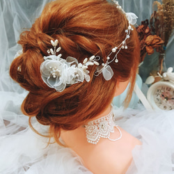 蕾絲紗花三件式新娘頭飾飾品 第4張的照片