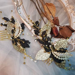 黑金蕾絲兩件式手作新娘頭飾飾品 第3張的照片