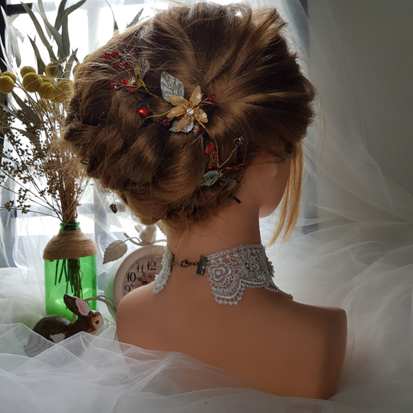 三件式金紅水晶花手作新娘飾品頭飾 第3張的照片