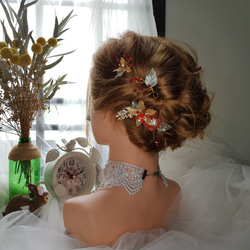 三件式金紅水晶花手作新娘飾品頭飾 第4張的照片